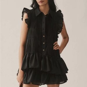 Anthropologie Black Ruffled Mini Dress